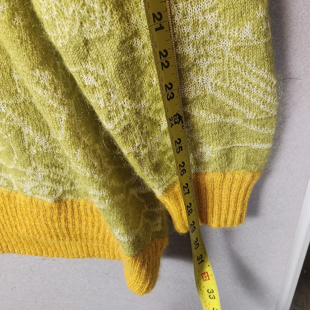 Yanyan Knits Sweater XS Green Yellow Colorblock Jaquard Motif Oversized Mohair - Picture 8 of 11